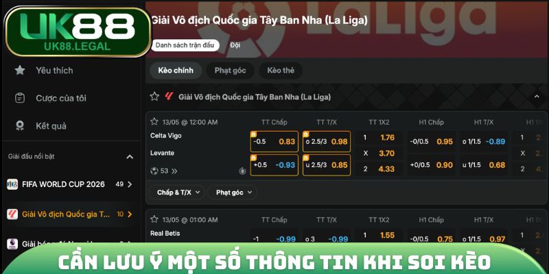 Cần lưu ý một số thông tin khi soi kèo