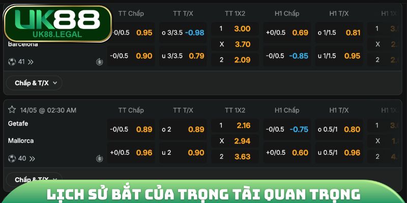 Lịch sử bắt của trọng tài chính vô cùng quan trọng