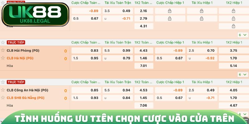 Tình huống ưu tiên chọn cược vào cửa trên